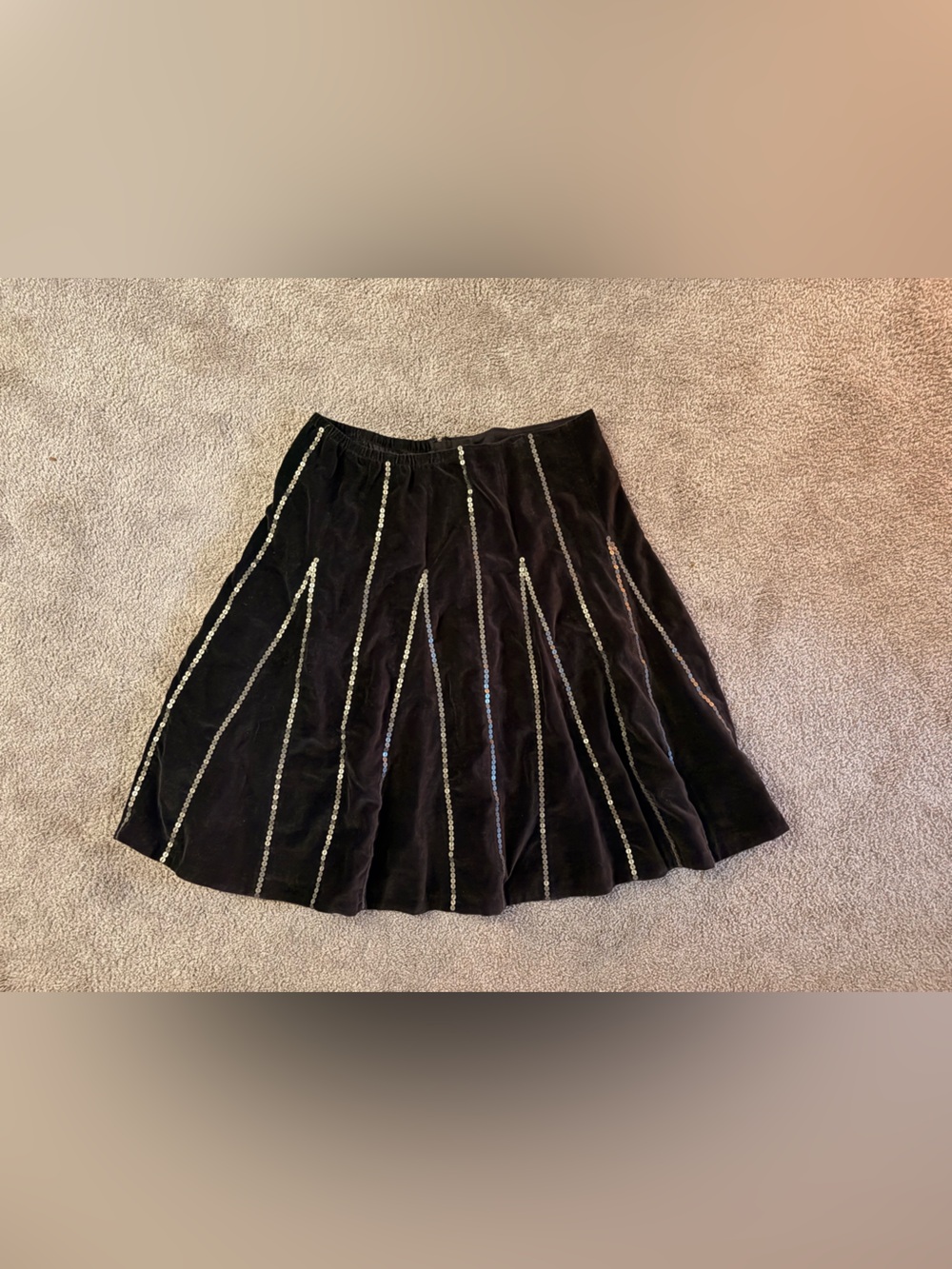 Black Velvet Skirt with Sequin Stripe Detail